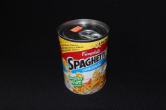 TIN OF SPAGHETTI <p>Some couples request that instead of bringing gifts,  guests bring food to the wedding that can be donated  to local people in need. In other instances, couples say  that they donate to charity instead of providing wedding  favours.</p>